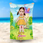 Lofaris Personalized Yellow Dress Girl Grass Name Beach Towel